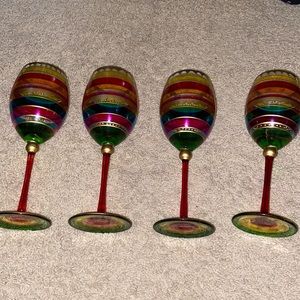 Painted multi color stripe wine glasses (4) Pier 1